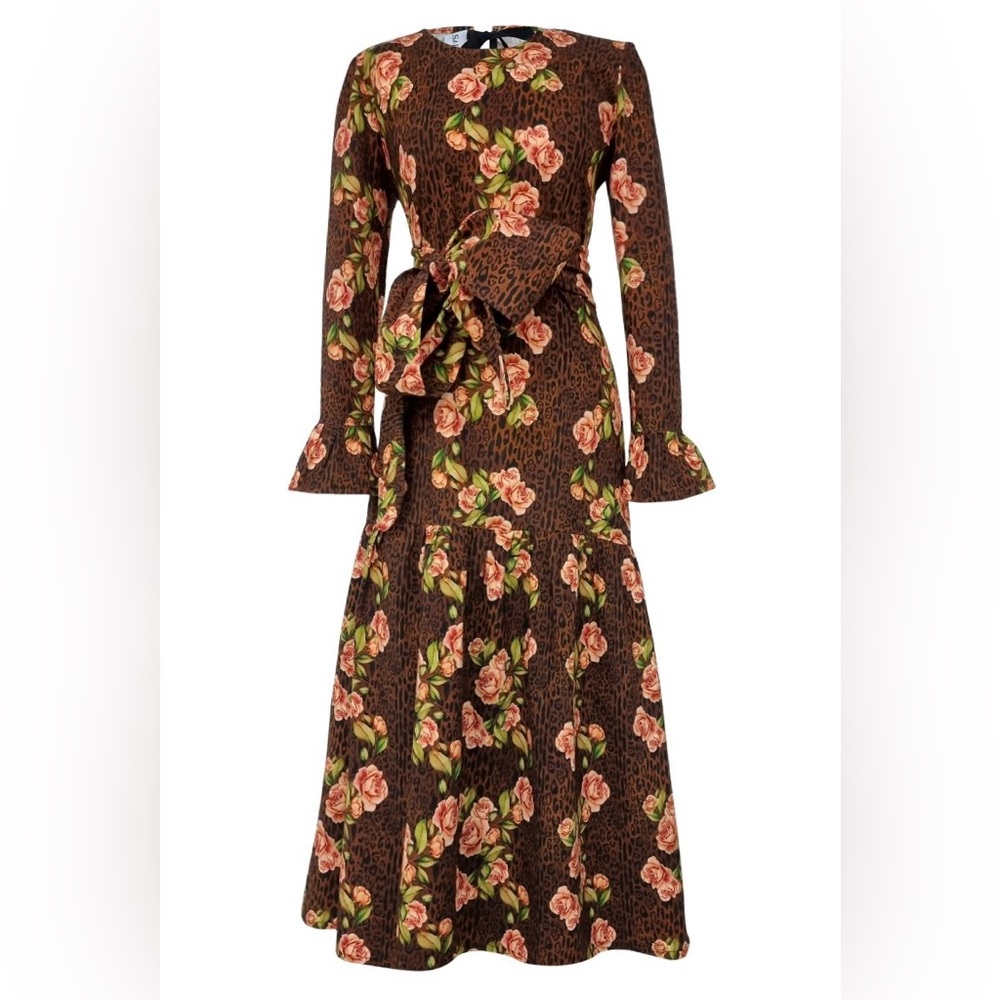BNWT SABINA SOMMER Selma Rose Dress with Bow closure in back Size M leopard EU